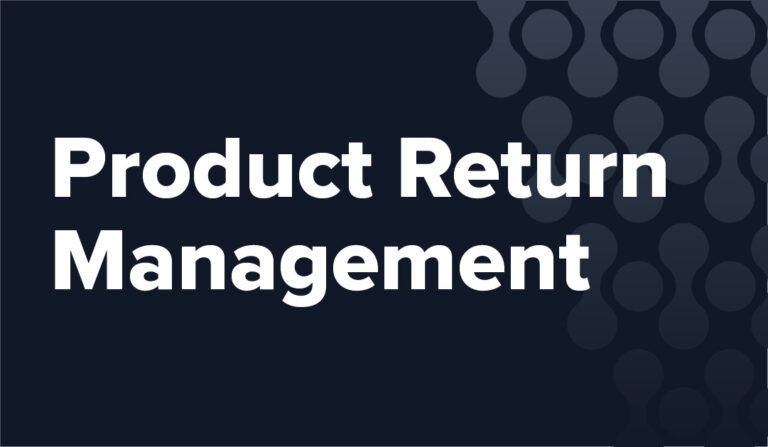 Black background with eHub logo pattern. Contains white writing that says "Product Return Management"