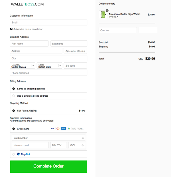 All in one checkout page