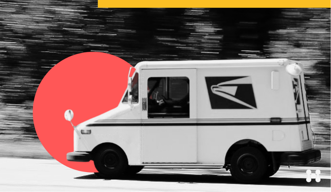 A speeding USPS truck is shown, highlighting the swift delivery when using USPS express.