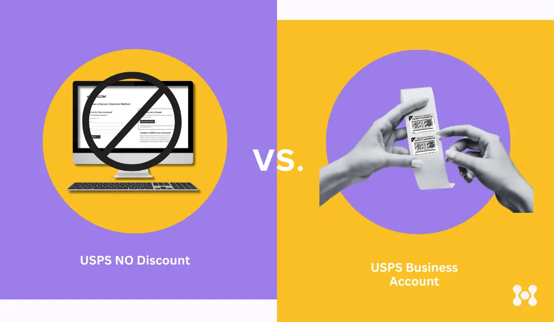 Correctly utilizing USPS sign in can greatly benefit your business. A visual is shown on page with the left hand side showing a computer monitor showing that it will not be able to give a discount for the service selected.<br />
However, on the right hand of the page a close up of a customer's hands are shown with a receipt after having selected the business account and received a discount as a result.