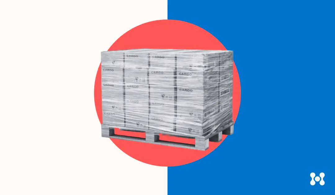 A loaded pallet is shown stacked with boxes. 